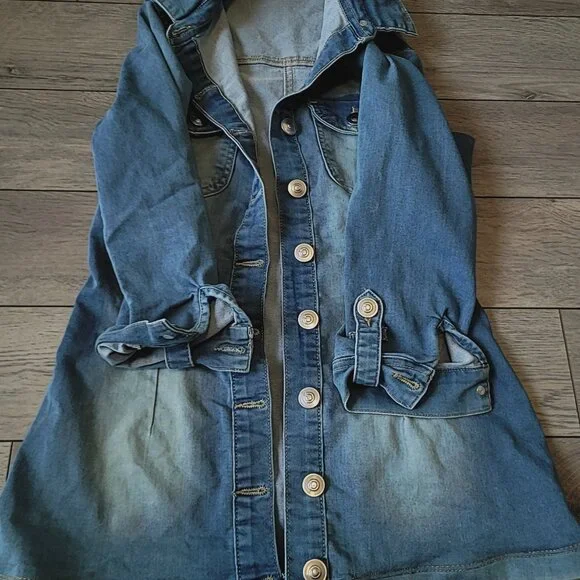 Denim Mini Bodycon Dress 3/4 Sleeve - Picture 4 of 6